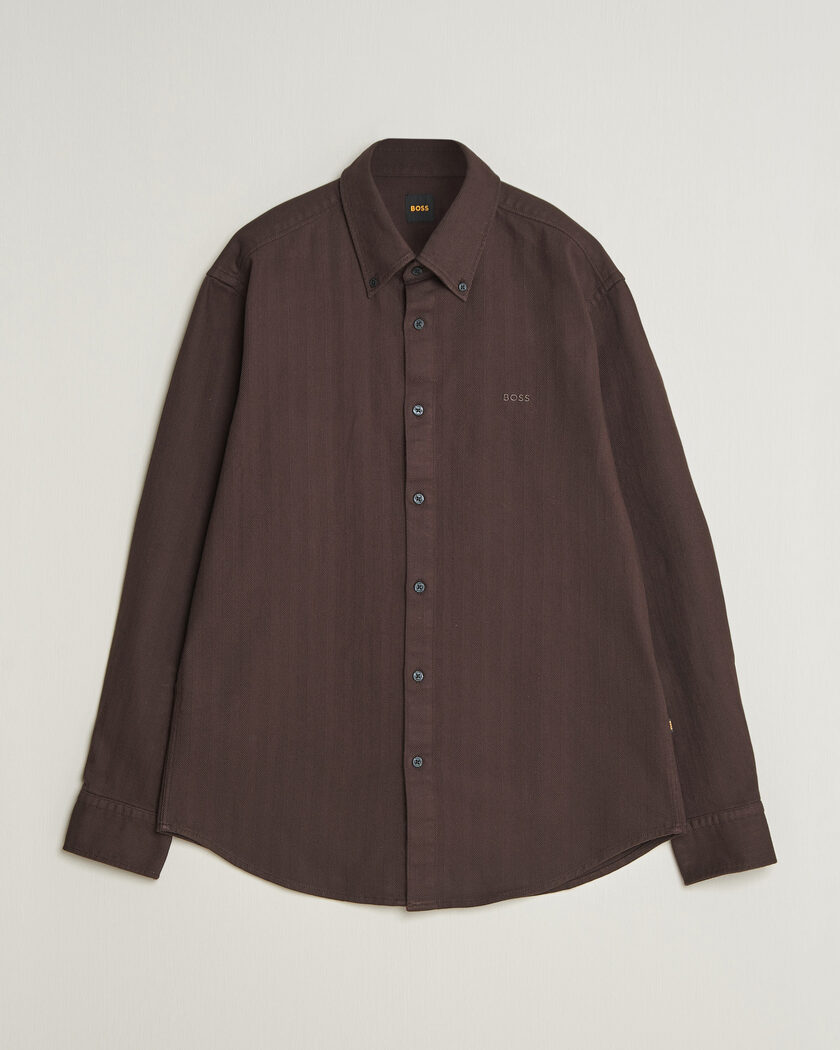 BOSS ORANGE Ricopuls Brushed Herringbone Shirt Dark Brown – Braun