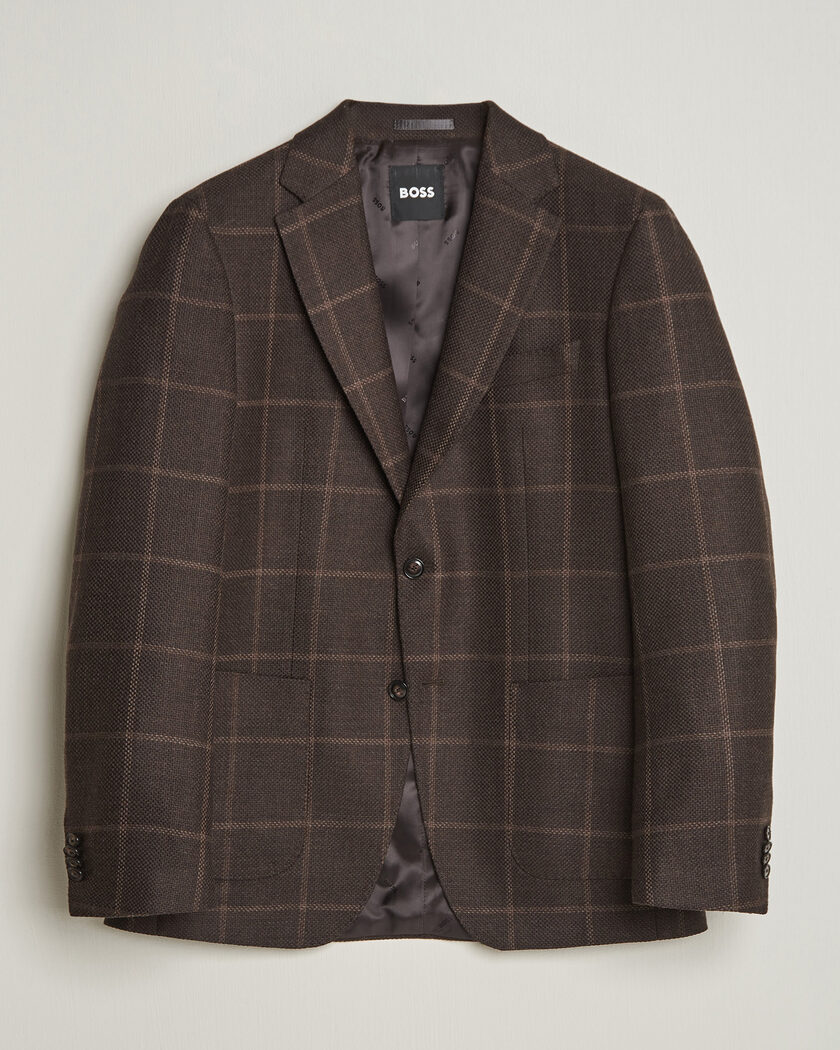 BOSS BLACK Hutson Checked Wool Blazer Dark Brown – Braun