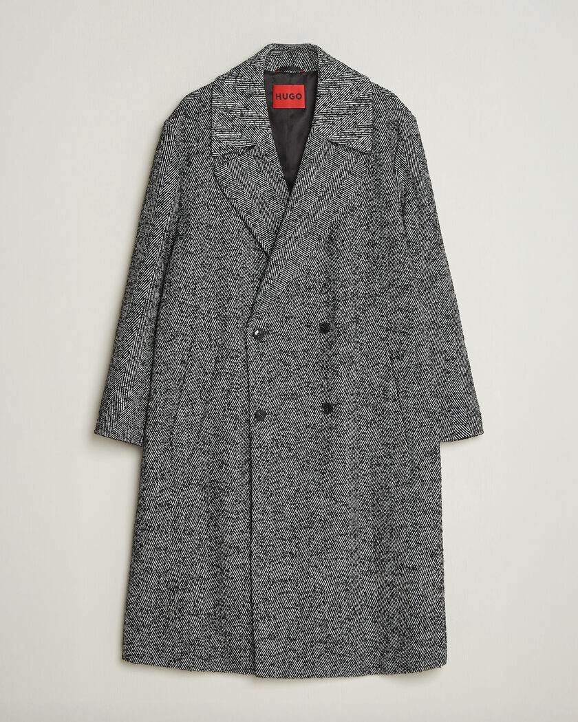 HUGO Milas Herringbone Double Breasted Coat Dark Grey – Grau