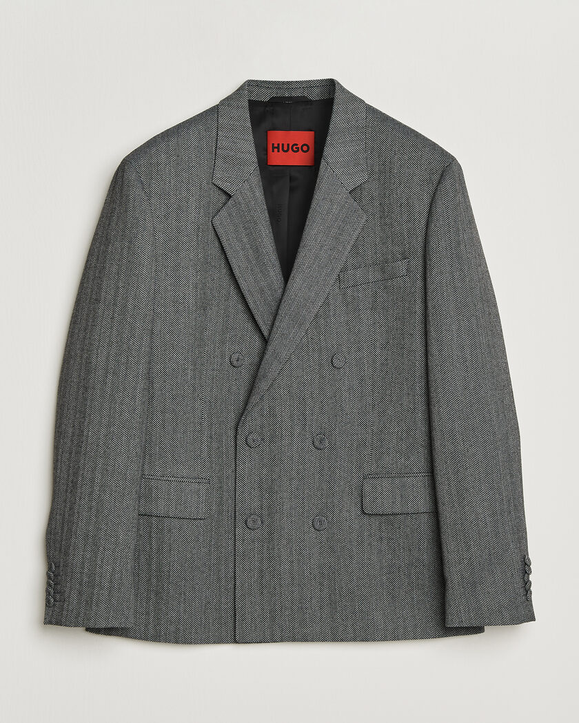 HUGO Karlo Herringbone Double Breasted Blazer Dark Grey – Grau