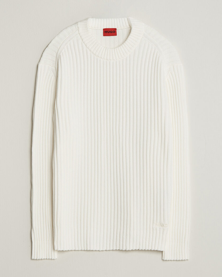HUGO Sribban Cotton Knitted Sweater Natural – Weiß