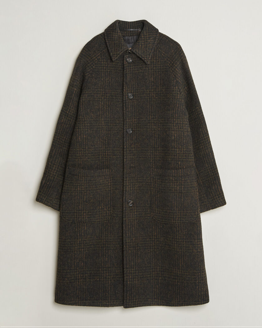 BOSS CAMEL Cohn Wool Checked Coat Open Green – Grün