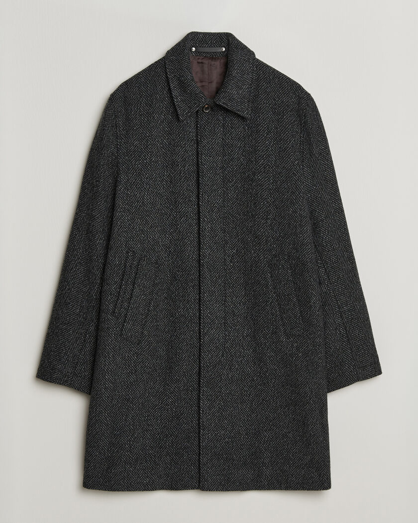 PS Paul Smith Wool Herringbone Coat Black – Schwarz