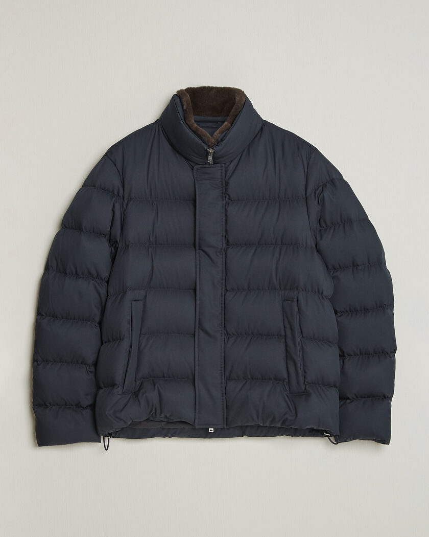 Herno Faux Fur Down Jacket Navy – Blau