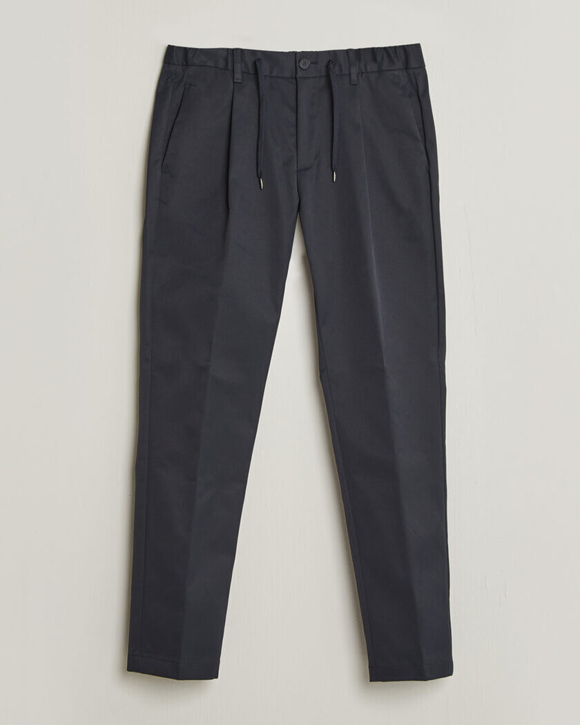 Herno Pleated Technical Cotton Trousers Navy – Blau