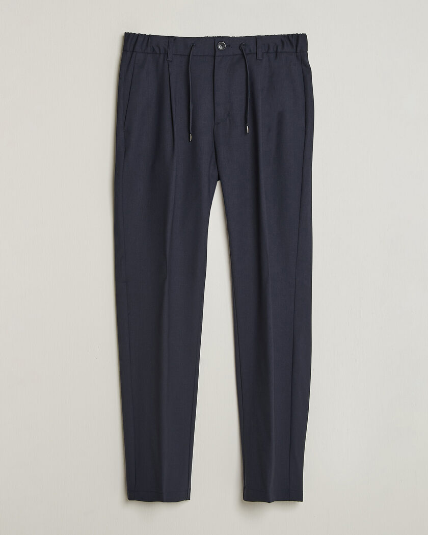 Herno Pleated Wool Trousers Navy – Blau