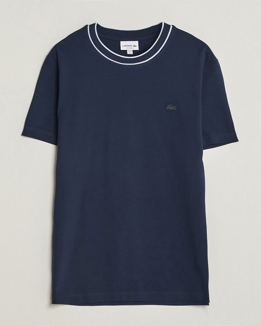 Lacoste Contrast Rib Piqué T-Shirt Navy Blue – Blau