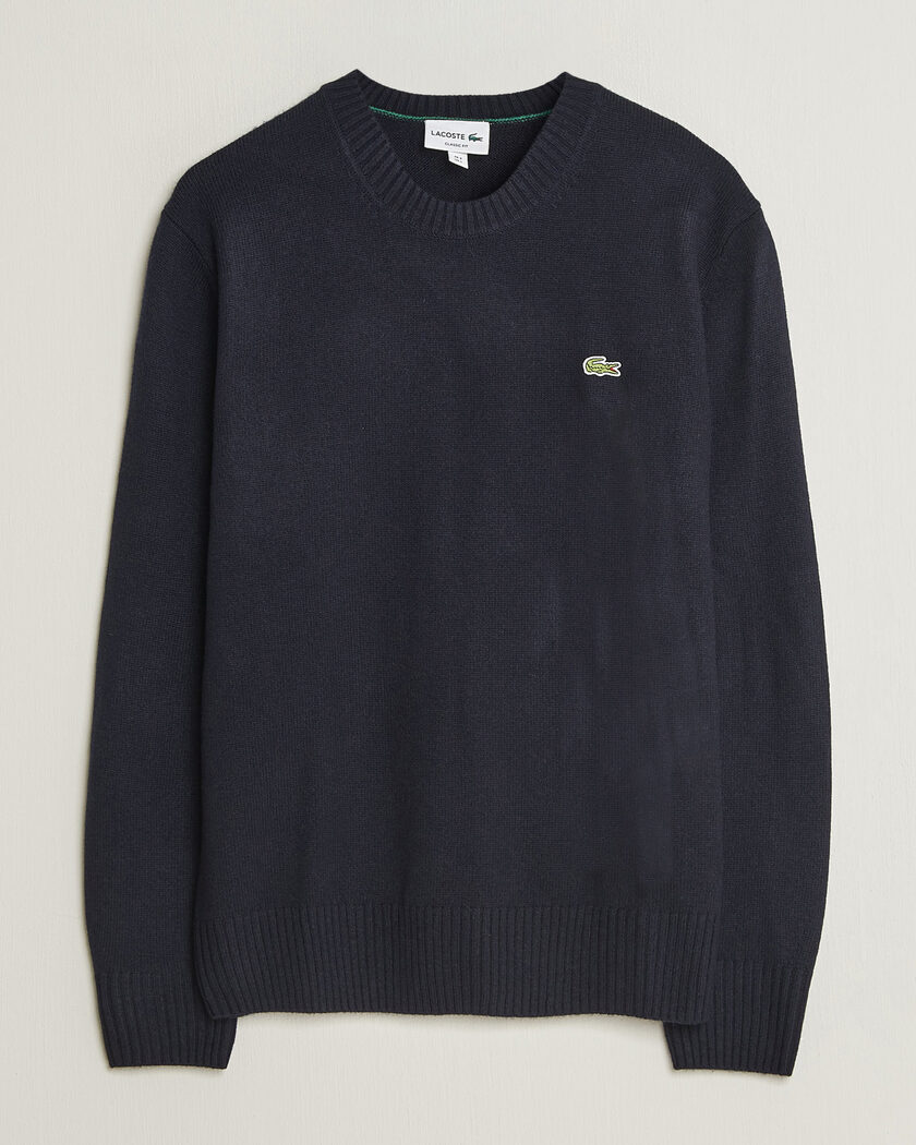 Lacoste Carded Wool Crew Neck Navy Blue – Blau
