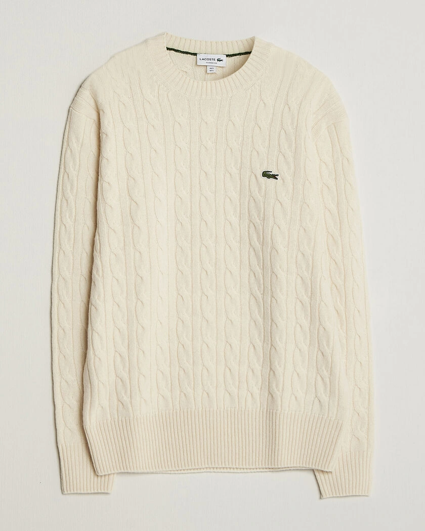 Lacoste Carded Wool Cable Crew Neck Lapland – Weiß
