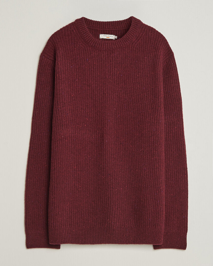 Nudie Jeans August Wool Rib Knitted Sweater Burgundy – Rot