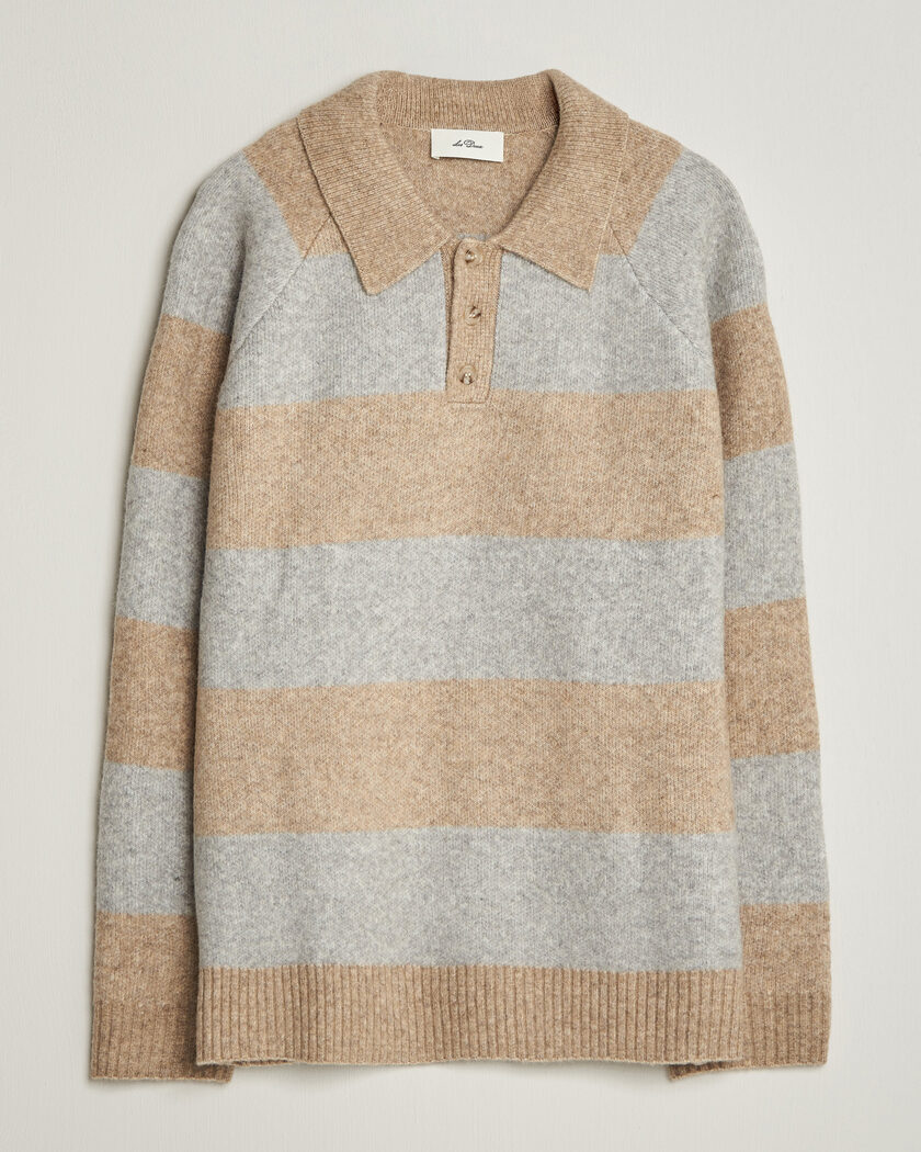 LES DEUX Striped Melange Knit Polo Light Sand Melange – Grau