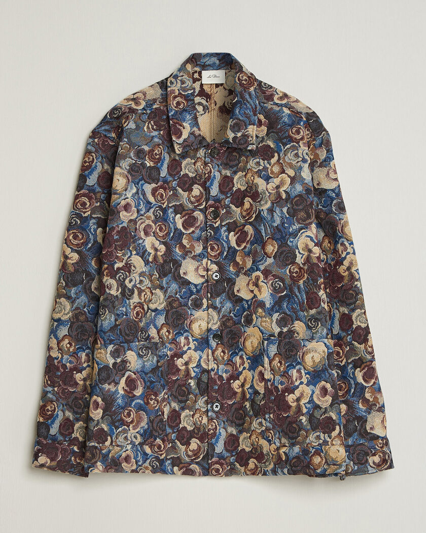 LES DEUX Flower Jaquard Overshirt Blue Multi – Blau