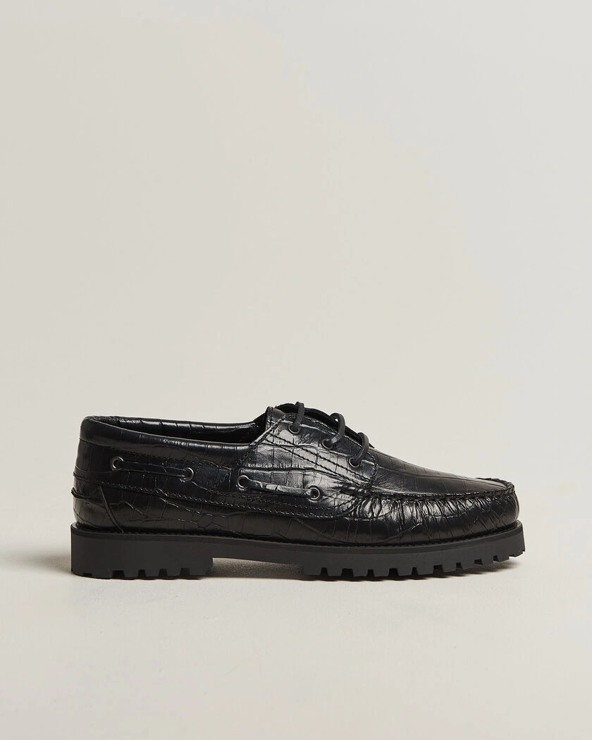 LES DEUX Croco Boat Shoe Black – Schwarz