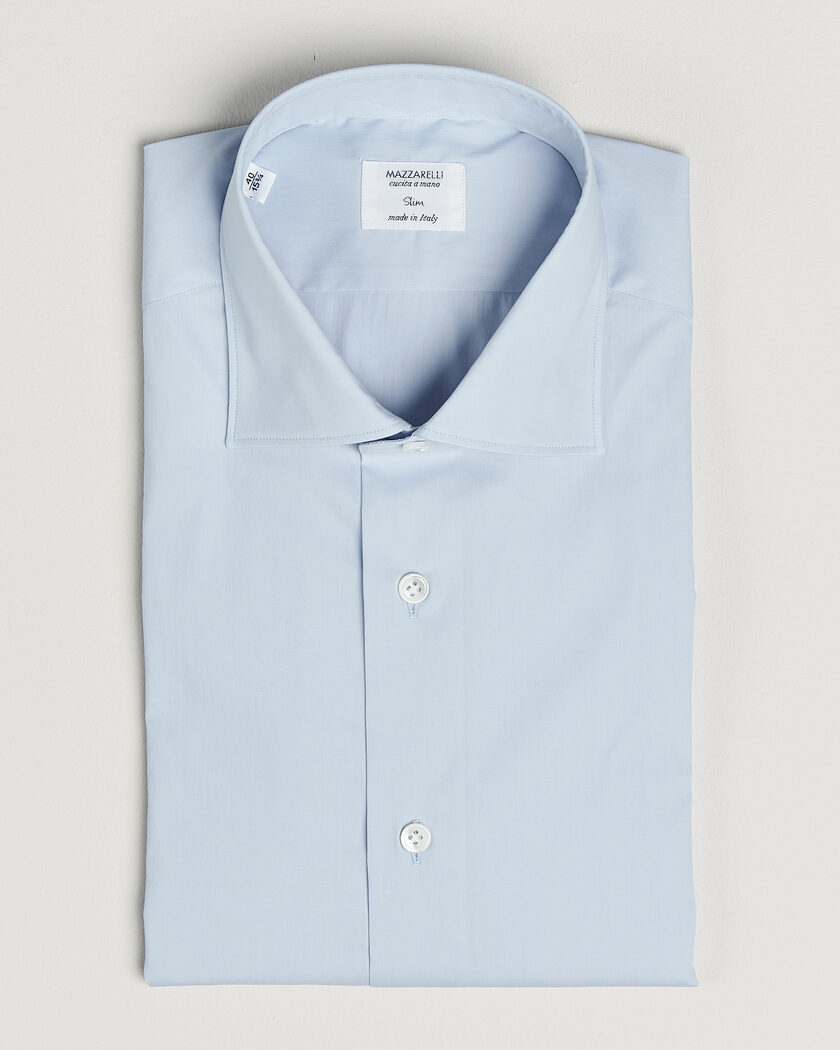 Mazzarelli Soft Cotton Popeline Shirt Light Blue – Blau