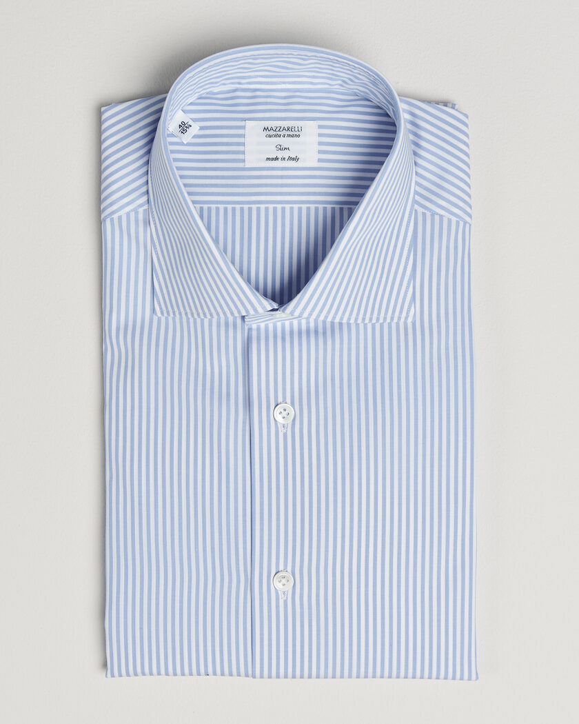 Mazzarelli Soft Cotton Popeline Shirt Light Blue Stripe – Blau