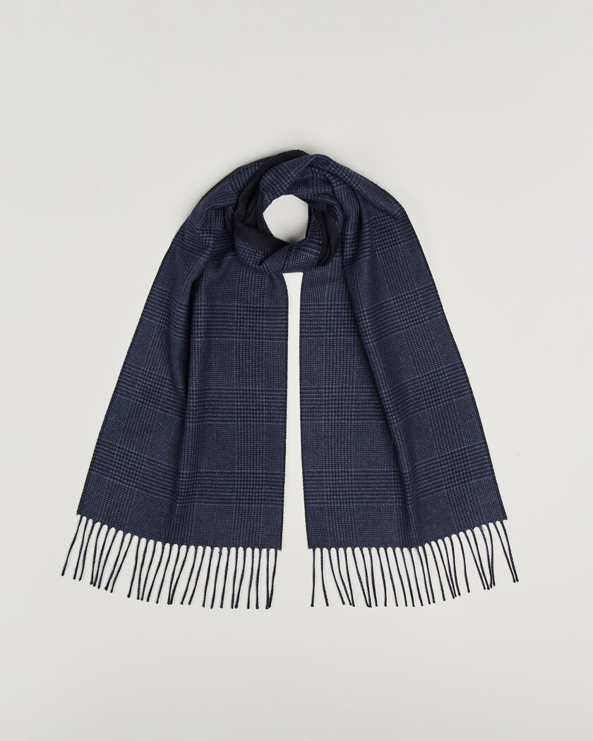 Piacenza Cashmere Cashmere/Silk Glencheck Scarf Navy – Blau