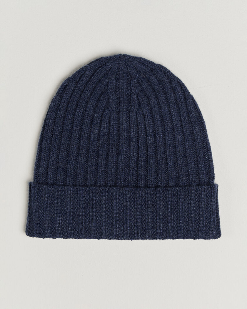 Piacenza Cashmere Ribbed Cashmere Beanie Dark Blue – Blau