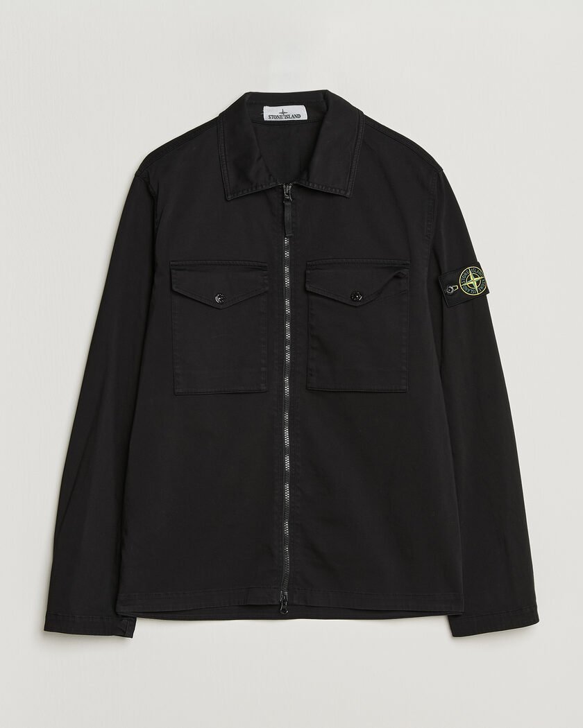 Stone Island Organic Cotton Satin Stretch Zip Overshirt Black – Schwarz