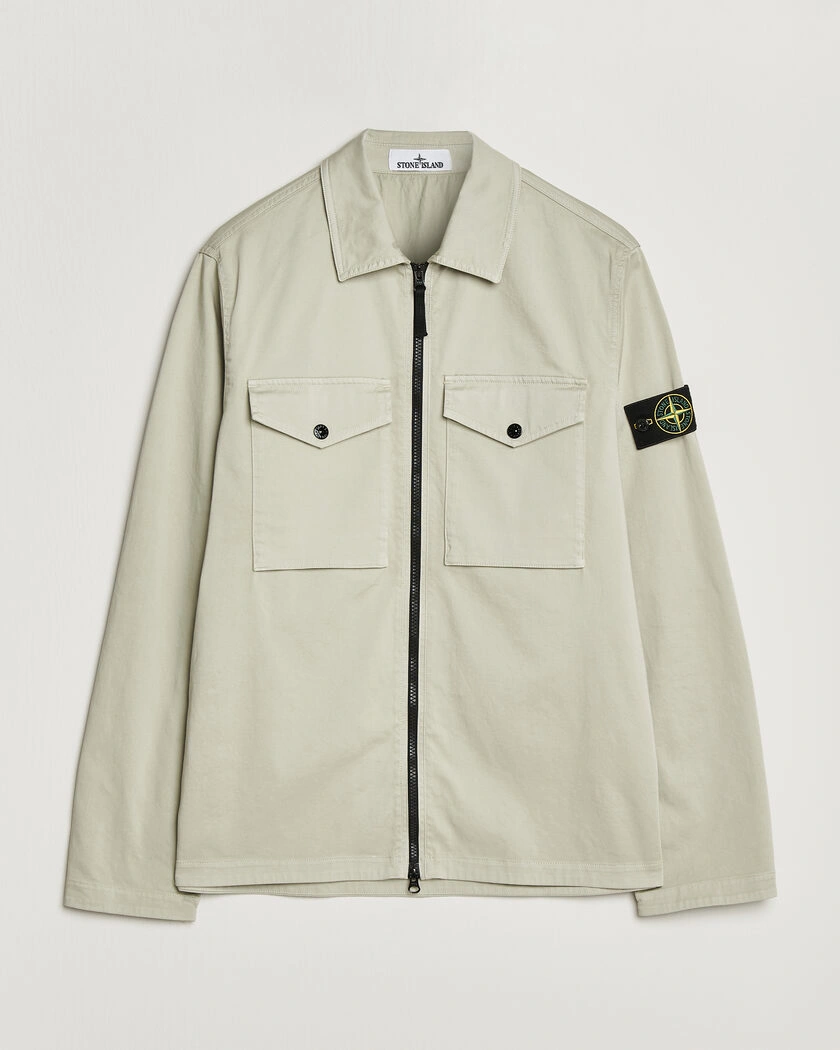 Stone Island Organic Cotton Satin Stretch Zip Overshirt Sand – Beige