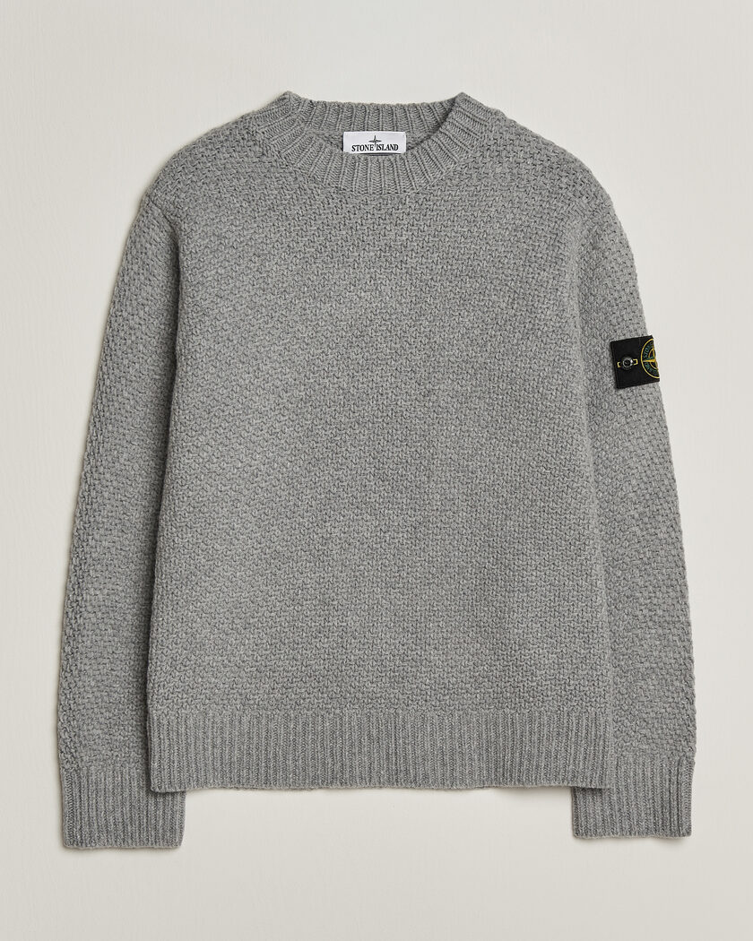 Stone Island Basket Stitch Lambswool Crew Neck Grey Melange – Grau