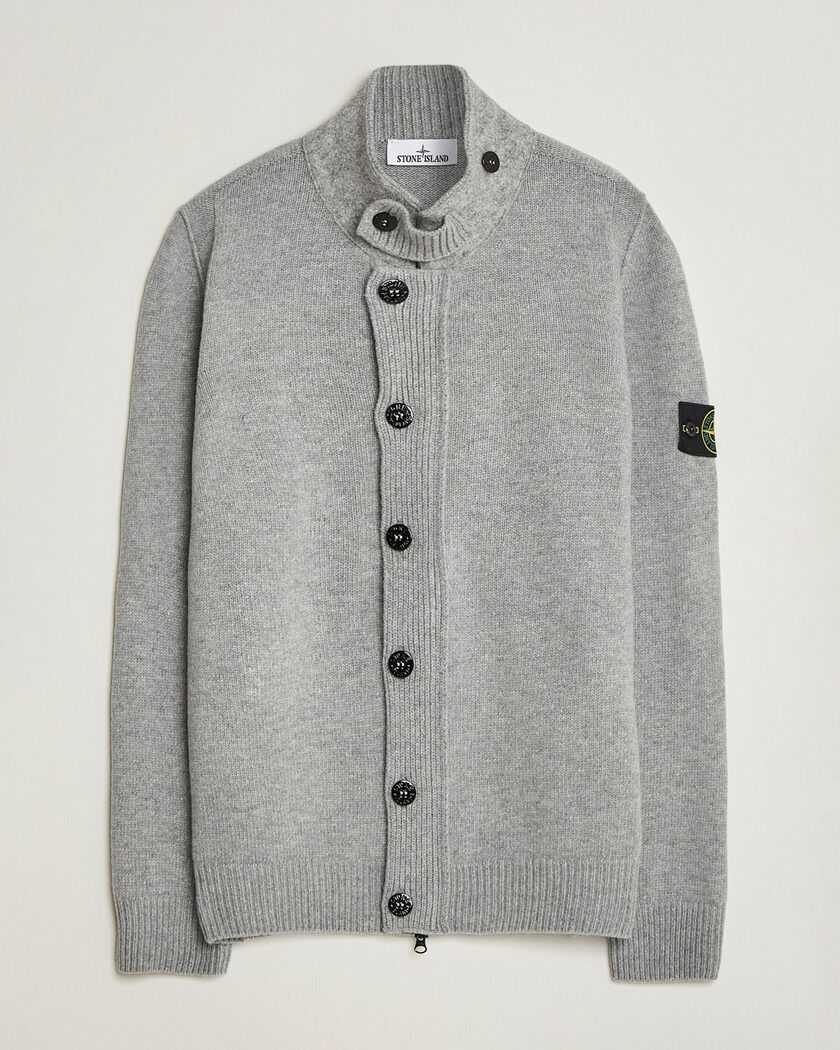 Stone Island Knitted Lambswool Zip Button Cardigan Grey Melange – Grau