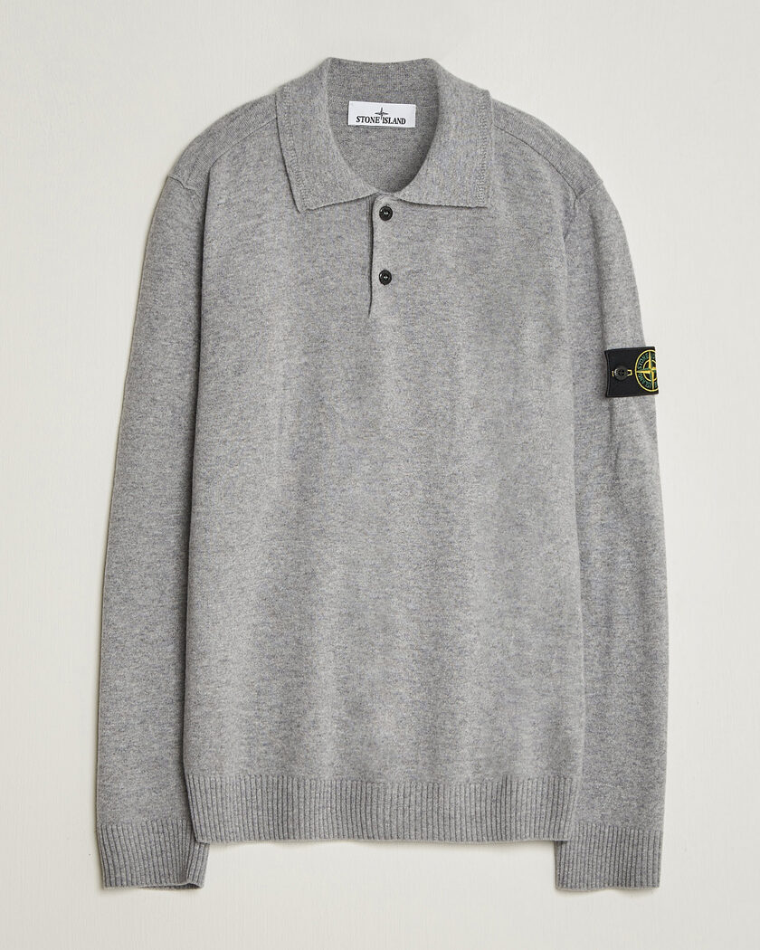 Stone Island Knitted Geelong Wool Polo Grey Melange – Grau