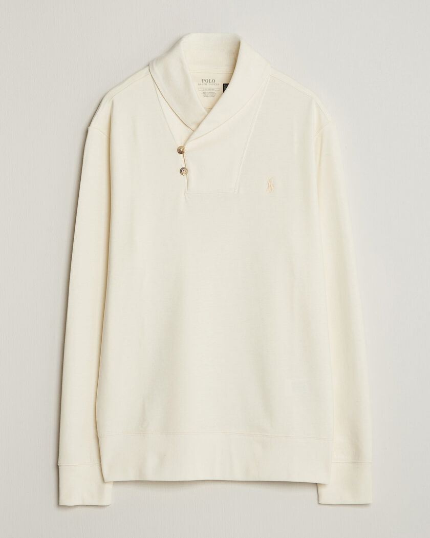 Polo Ralph Lauren Double Knitted Shawl Collar Sweater Pale Cream – Weiß