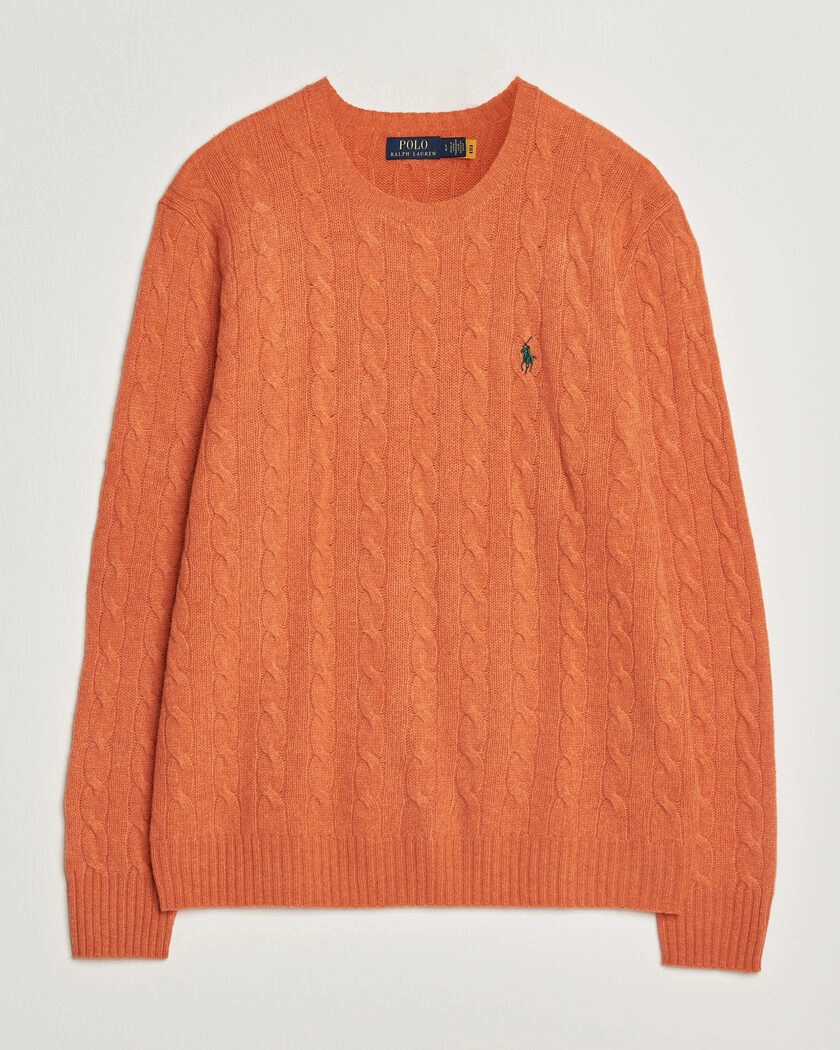 Polo Ralph Lauren Wool/Cashmere Cable Crew Neck Orange Jasper Heather – Orange