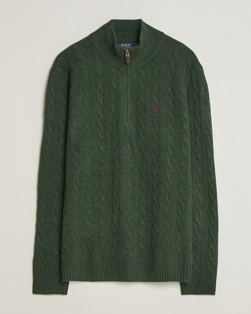  Polo Ralph Lauren Wool/Cashmere Cable Half Zip Lodgepole Pine Heather – Grün