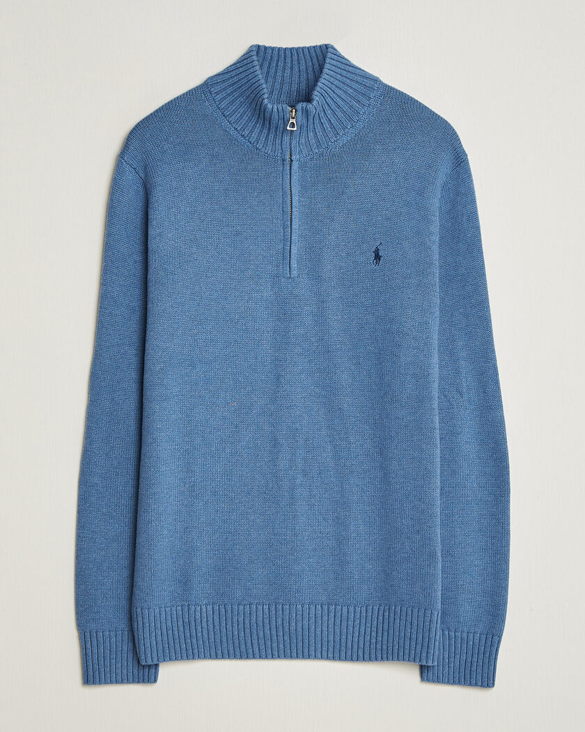 Polo Ralph Lauren Cotton Pullover Half Zip Blue Borage Heather – Blau