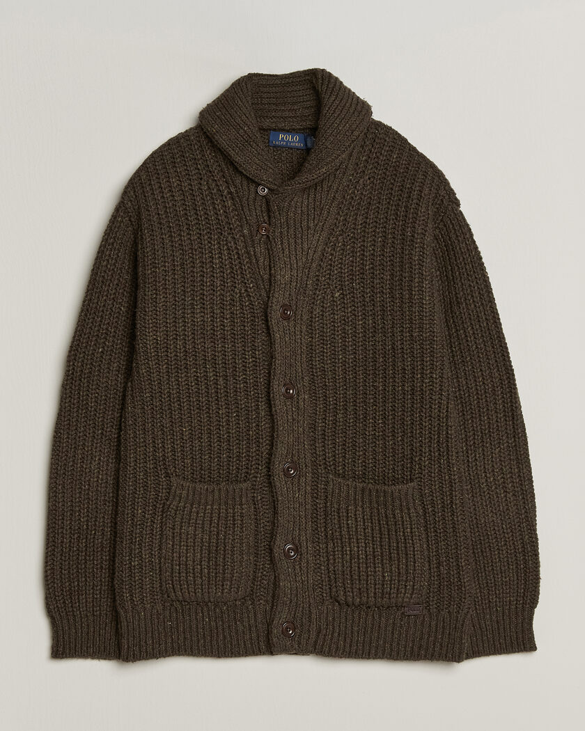 Polo Ralph Lauren Wool Blend Shawl Collar Cardigan Olive Brown Marl – Grün