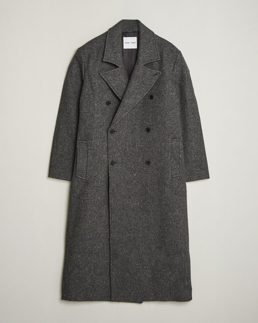 Samsøe Samsøe Vince Wool Double Breasted Coat Dark Grey Melange – Grau