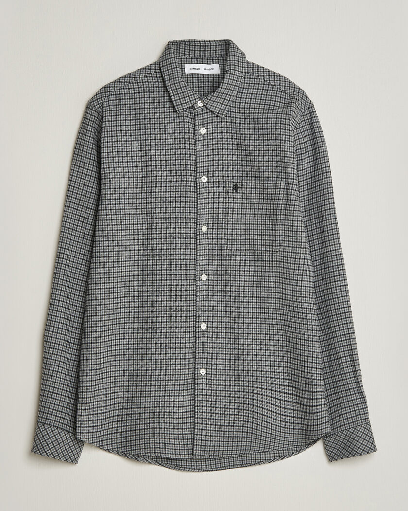Samsøe Samsøe Liam Brushed Cotton Checked Shirt Grey Melange – Grau