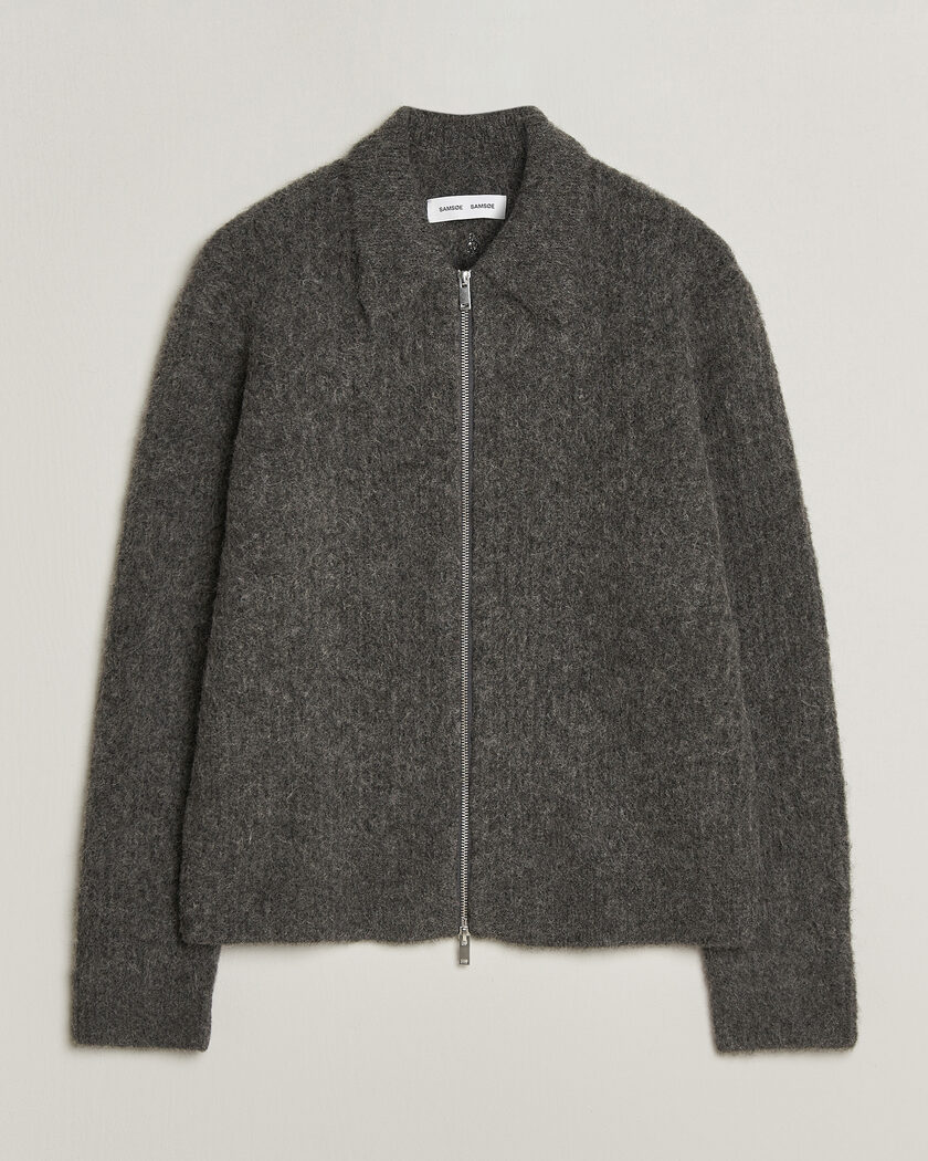 Samsøe Samsøe Job Alpaca Knitted Full Zip Dark Grey Melange – Grau