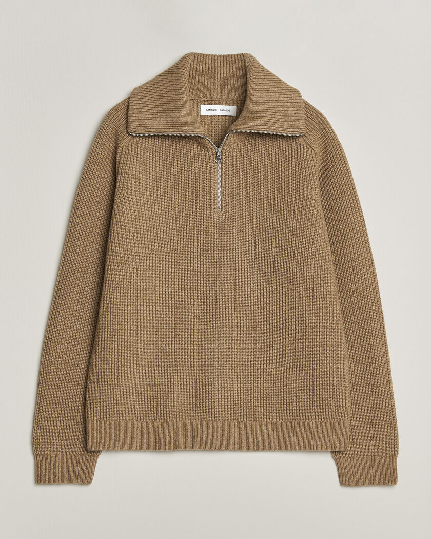 Samsøe Samsøe Rick Wool Heavy Knitted Half Zip Lead Gray – Beige