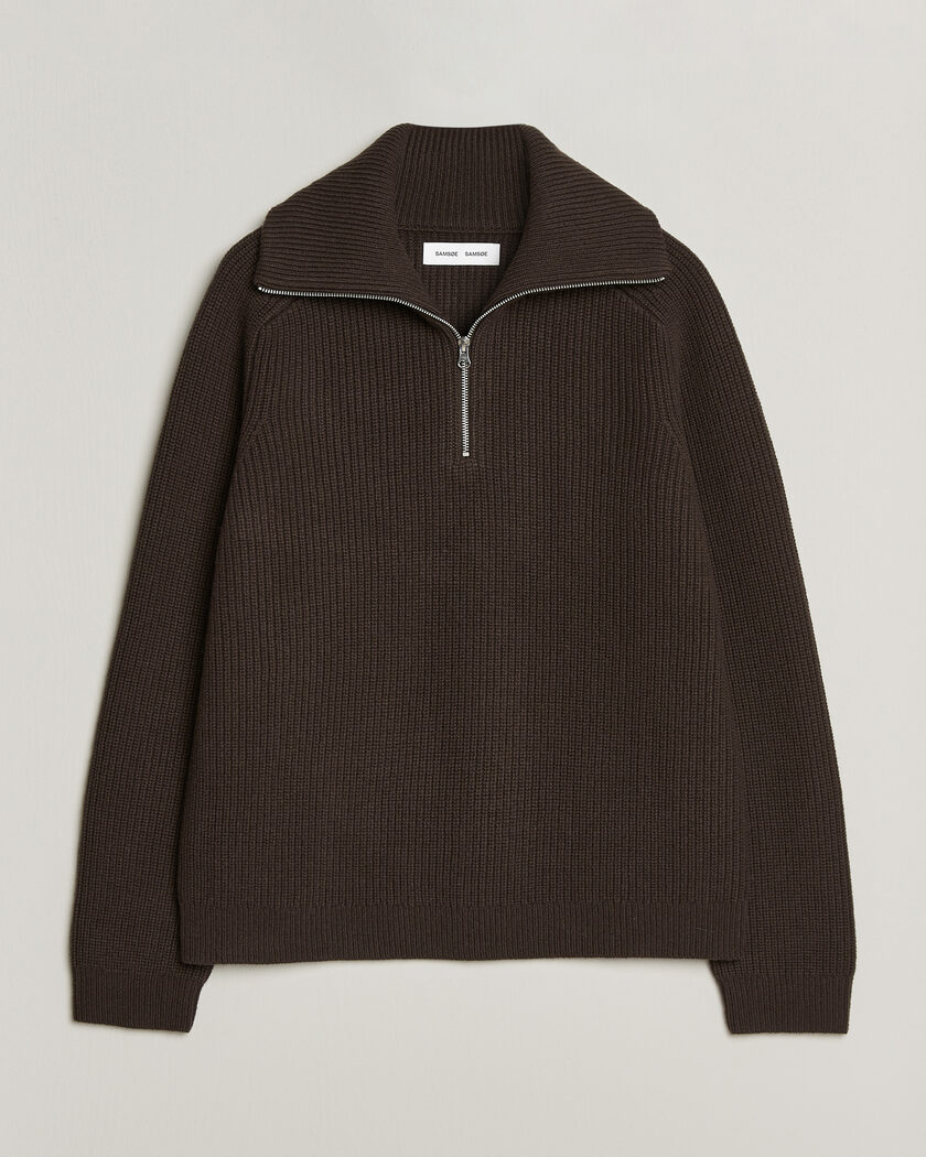 Samsøe Samsøe Rick Wool Heavy Knitted Half Zip Delicioso – Braun
