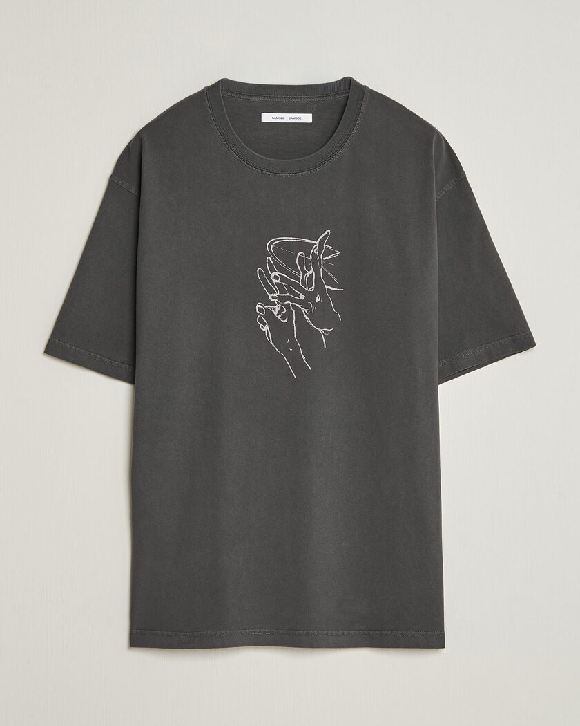 Samsøe Samsøe Giles Printed Crew Neck T-Shirt Black Lines – Schwarz