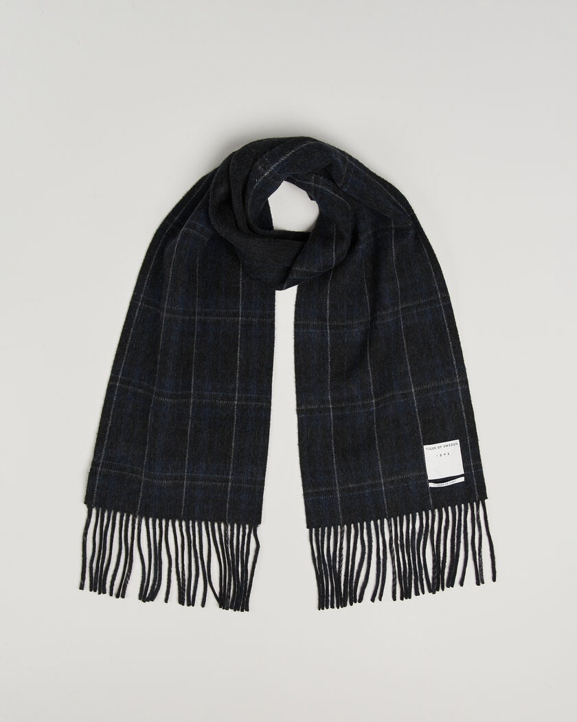 Tiger of Sweden Dupli Checked Wool Scarf Light Ink – Blau