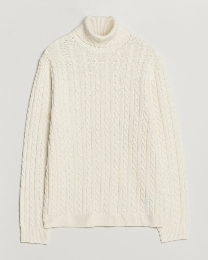 Tiger of Sweden Wilde Wool/Cashmere Cable Turtleneck Porcelain Cream – Weiß