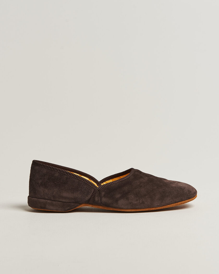 Bowhill & Elliott Grecian Indoor Slippers Chocolate Suede – Braun