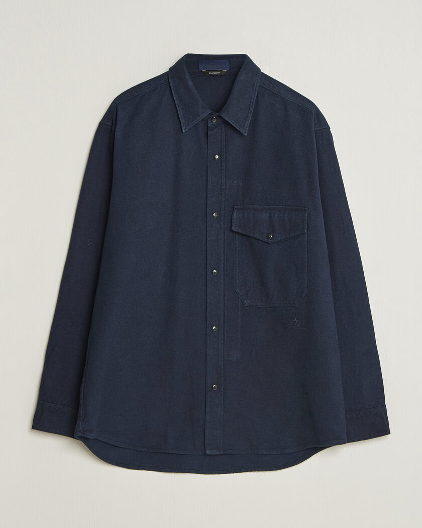 Stone Island Organic Cotton Flannel Denim Shirt Indigo – Blau