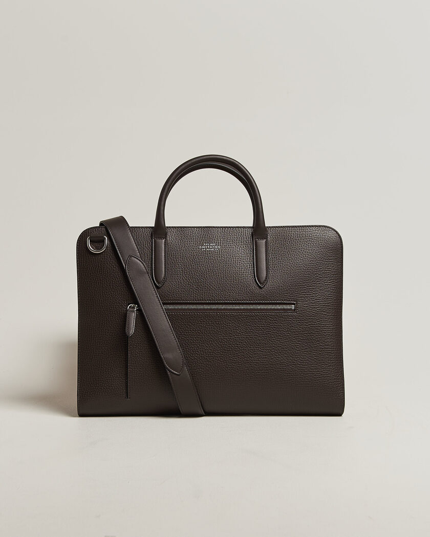 Smythson Ludlow Ultra Slim Briefcase With Zip Front Dark Brown – Braun