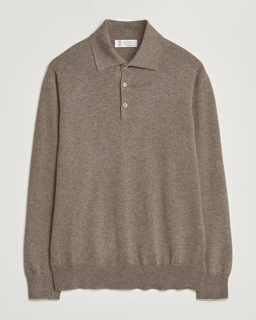 Brunello Cucinelli 2 Ply Cashmere Long Sleeve Polo Brown – Braun