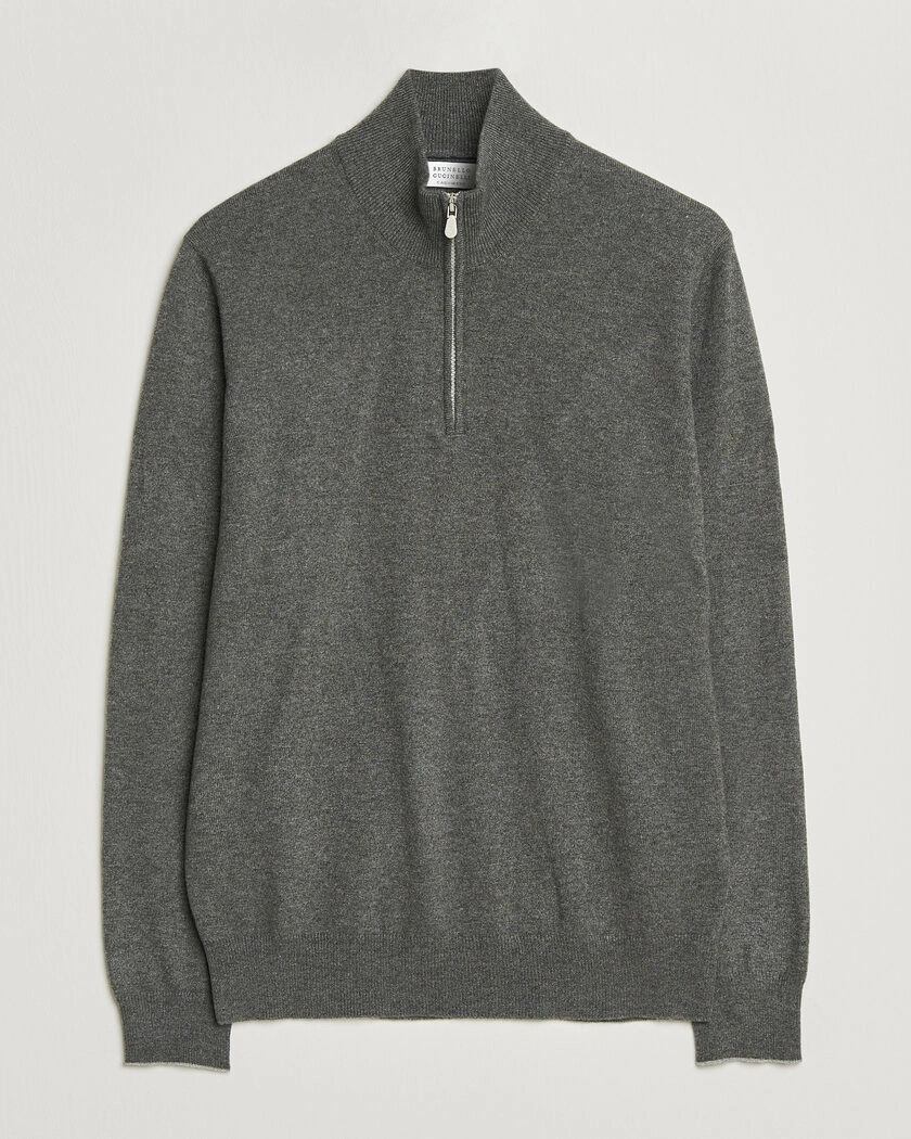Brunello Cucinelli 2 Ply Cashmere Half Zip Forest Green – Grün