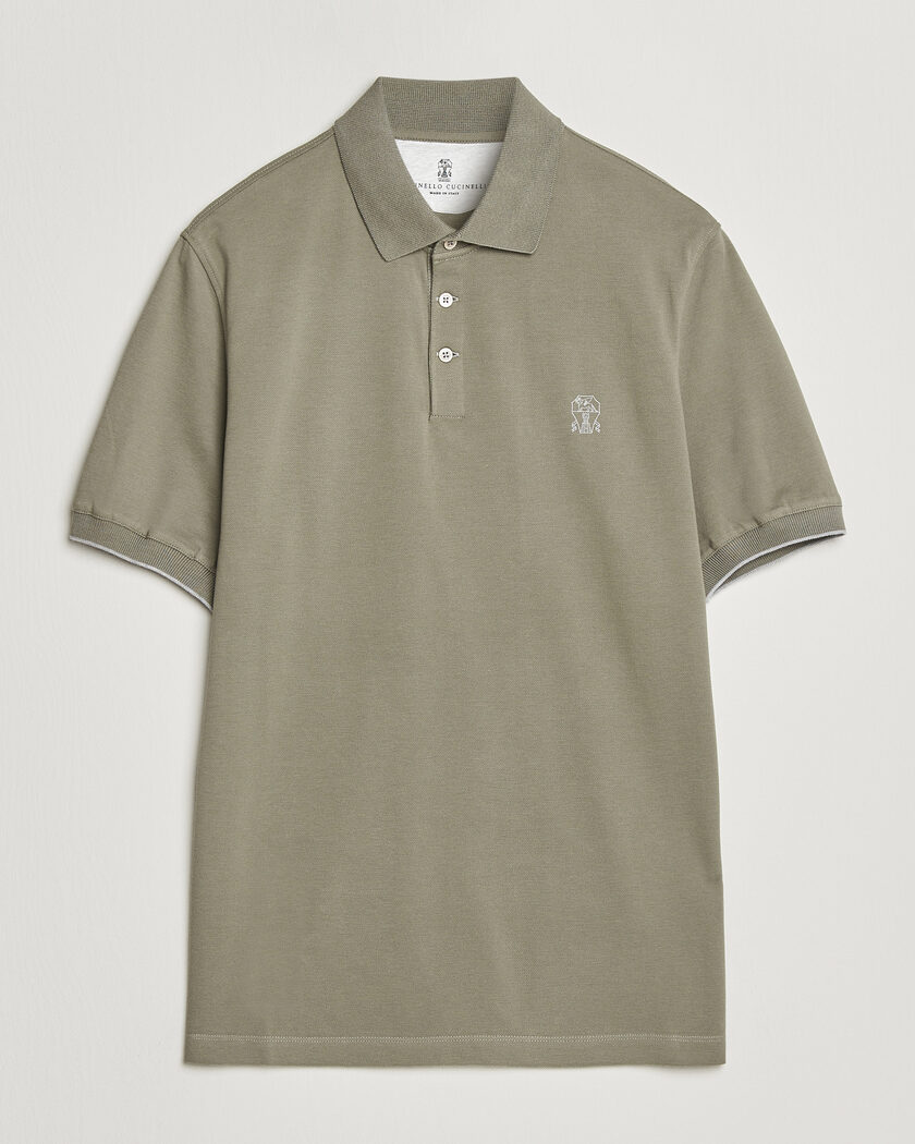 Brunello Cucinelli Short Sleeve Logo Polo Olive – Grün