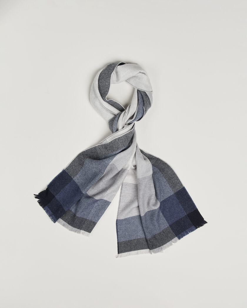 Brunello Cucinelli Wool/Cashmere Check Scarf Grey/Navy – Blau