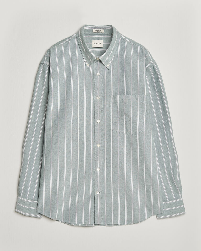Gant Relaxed Fit Brushed Oxford Striped Shirt Dark Emerald – Grün