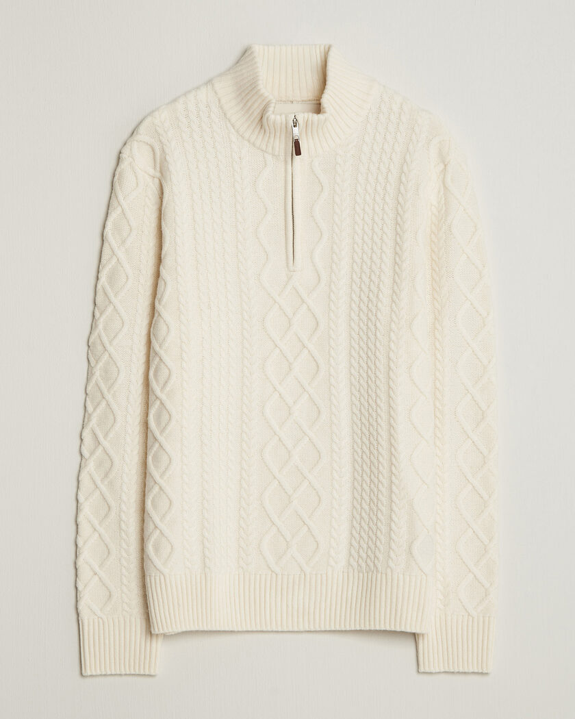 Gant Wool Cable Knitted Half Zip Cream – Weiß