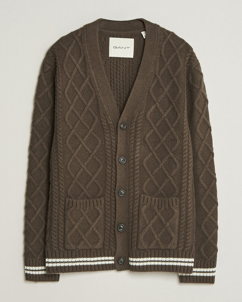 Gant Wool Cable Knitted Cardigan Shadow Brown – Braun