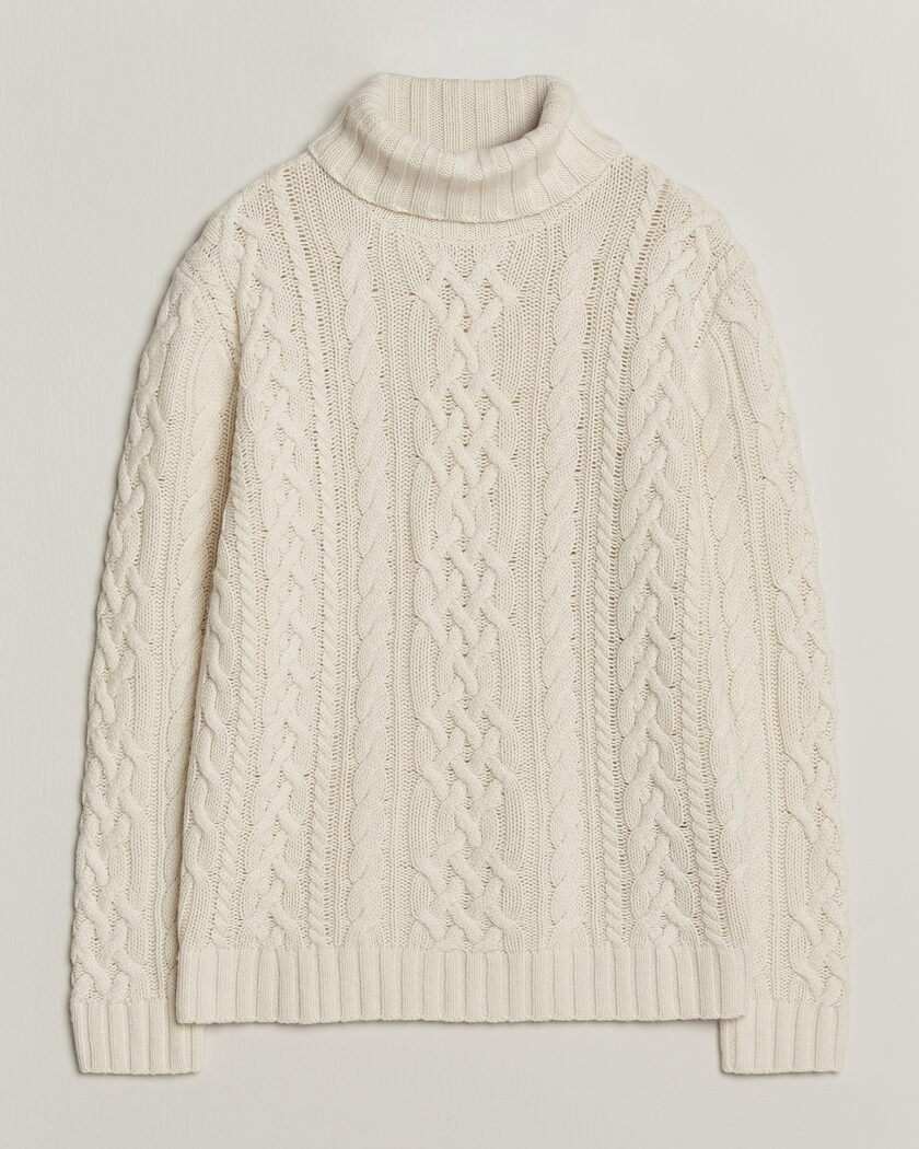 Gant Wool/Cotton Cable Knitted Turtleneck Cream – Weiß